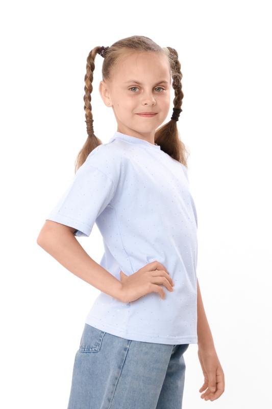 T-shirt for Girls – Soft Knitted Fulicra with Rhinestones, Straight Cut, Various Colors Summer 6414-105-5 HC