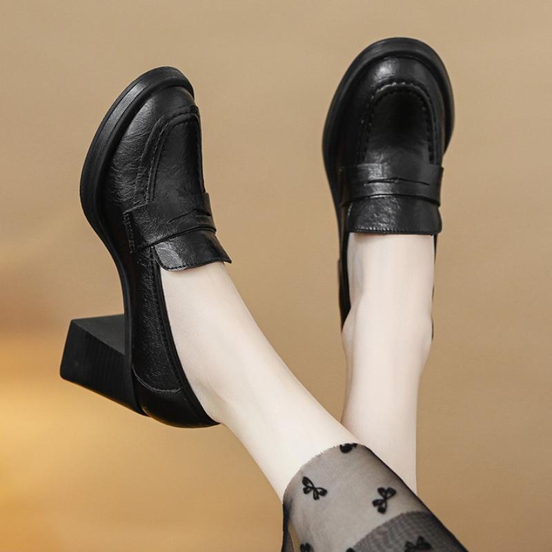 Fashion Retro Black Pointed Toe High Heels Women British Style High Quality High Heel Small Leather Shoes Comfort Commuter Office Shoes