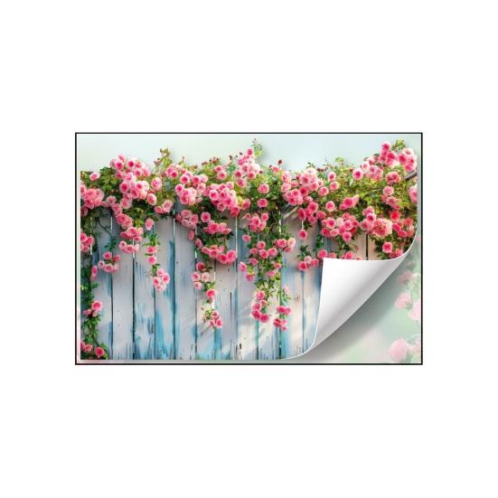 Spring Pink Flowers Fence Wall Decal Removable Floral Wall Art Murals Peel And Stick
