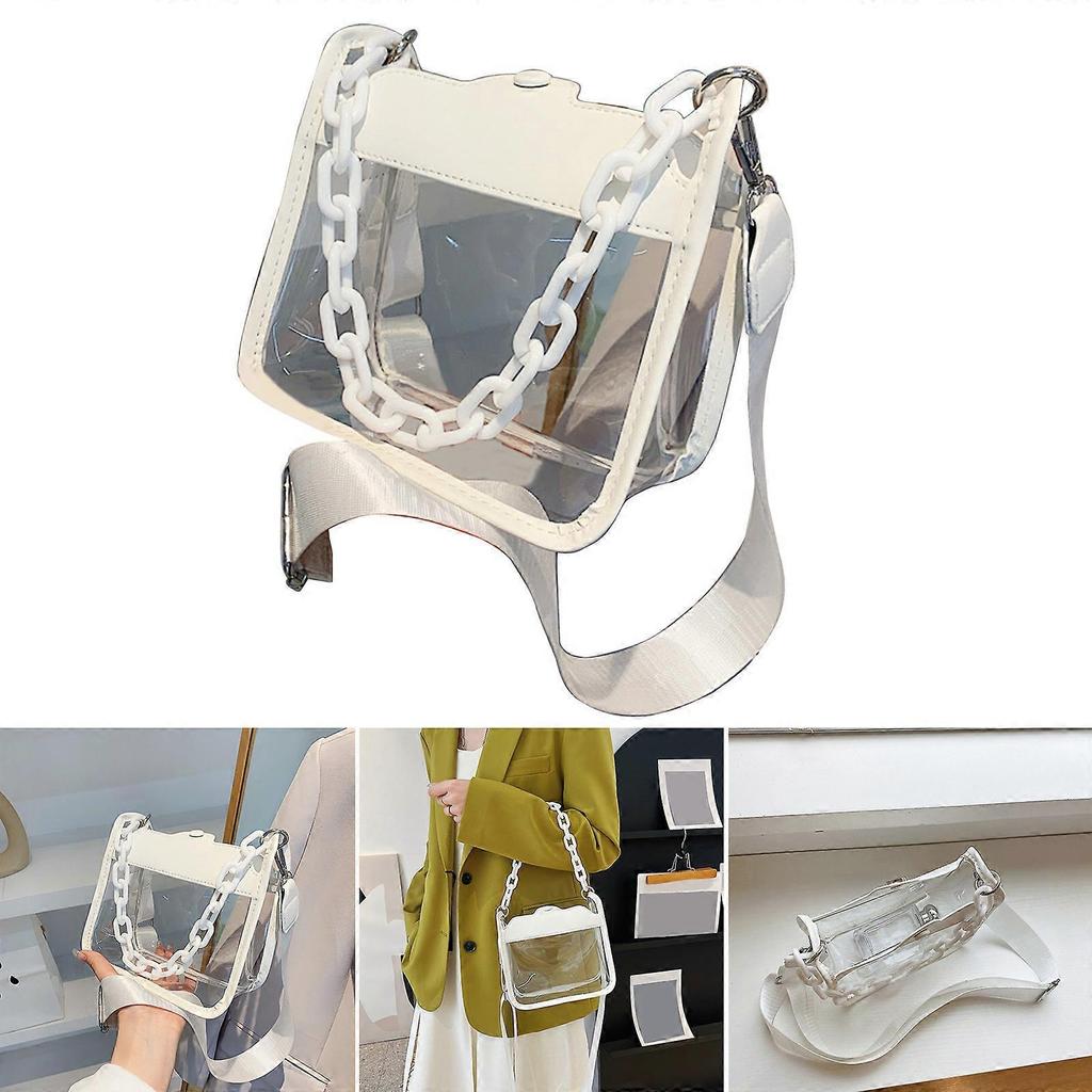 Women Transparent Clear Purse Crossbody Beach Bag Shoulder Bags Acrylic Chain Handbag Stadium Approved Bags  Black