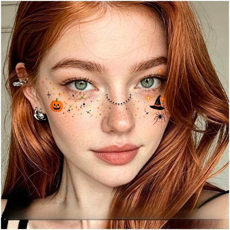 Halloween Scary Makeup Face Stickers Disposable Temporary Tattoo Decals Waterproof Sweatproof Easy Remove for Cosplay Party