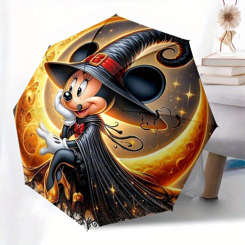 Witch Minnie Mouse Automatic Opening and Closing Umbrella - 8-rib Reinforced Folding Design, Lightweight and Portable, Suitable for Daily Bu