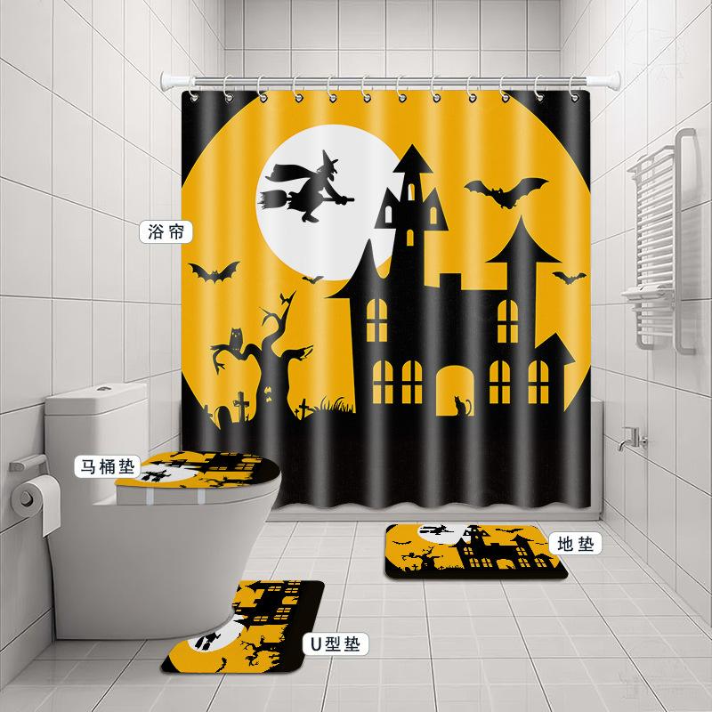 Halloween Elements 3D Digital Printing Bathroom Four-Piece Shower Curtain Partition Curtain Shower Curtain