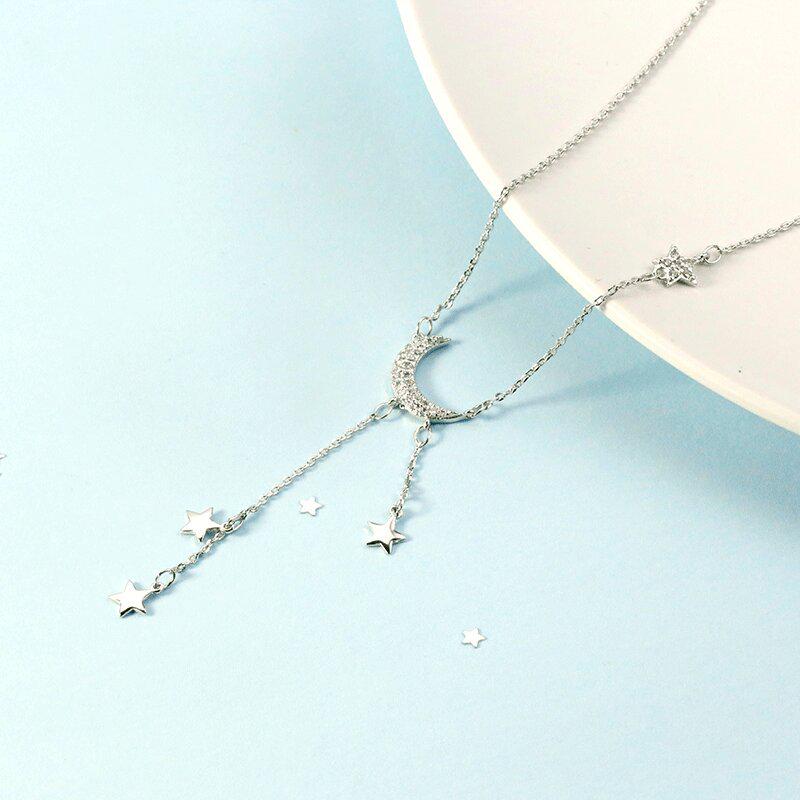 Korean Style Star & Moon Tassel Necklace - Women's Simple Clavicle Pendant