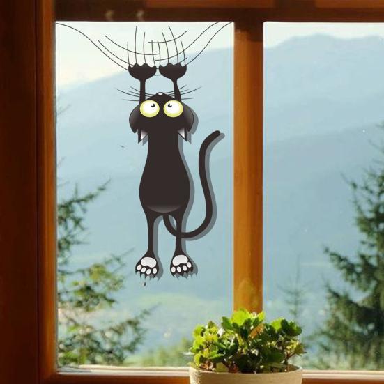 Scratch Cat Car Sticker Funny Black Cat Vehicle Bumper Decal Removable PVC Cat Sticker for Auto Truck Motorcycle Wall Window Refrigerator Cup Laptop
