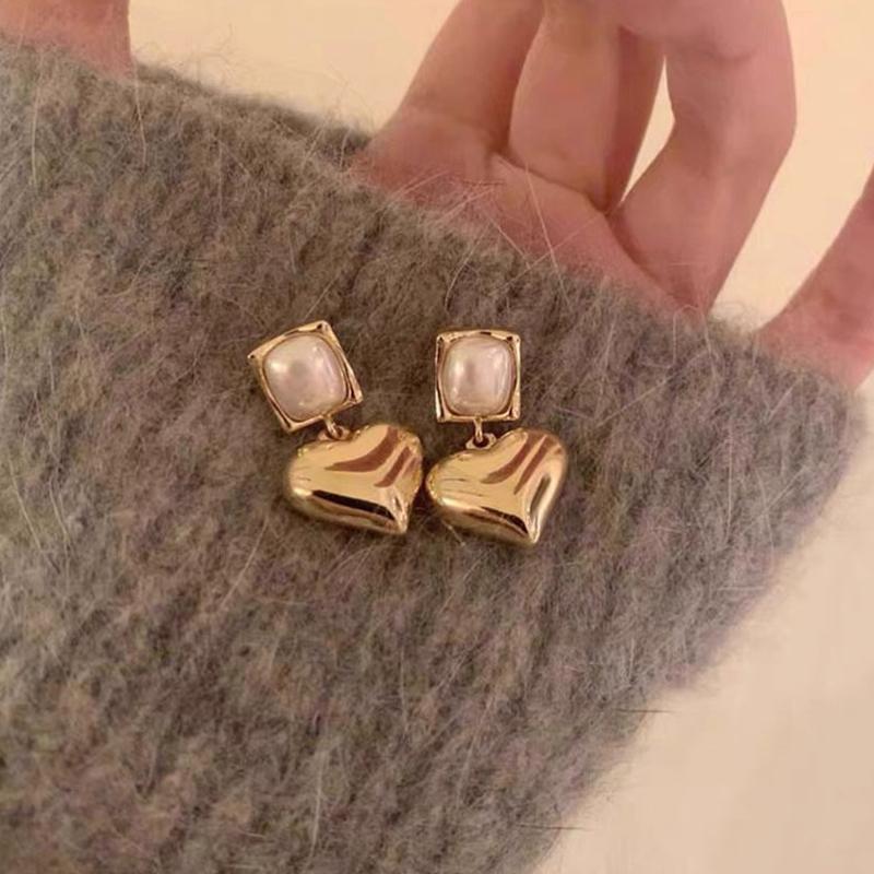 ANENJERY Imitation Pearls Heart Pendant Earrings for Women Korean Fashion Personality Jewelry Gifts Wholesale Party
