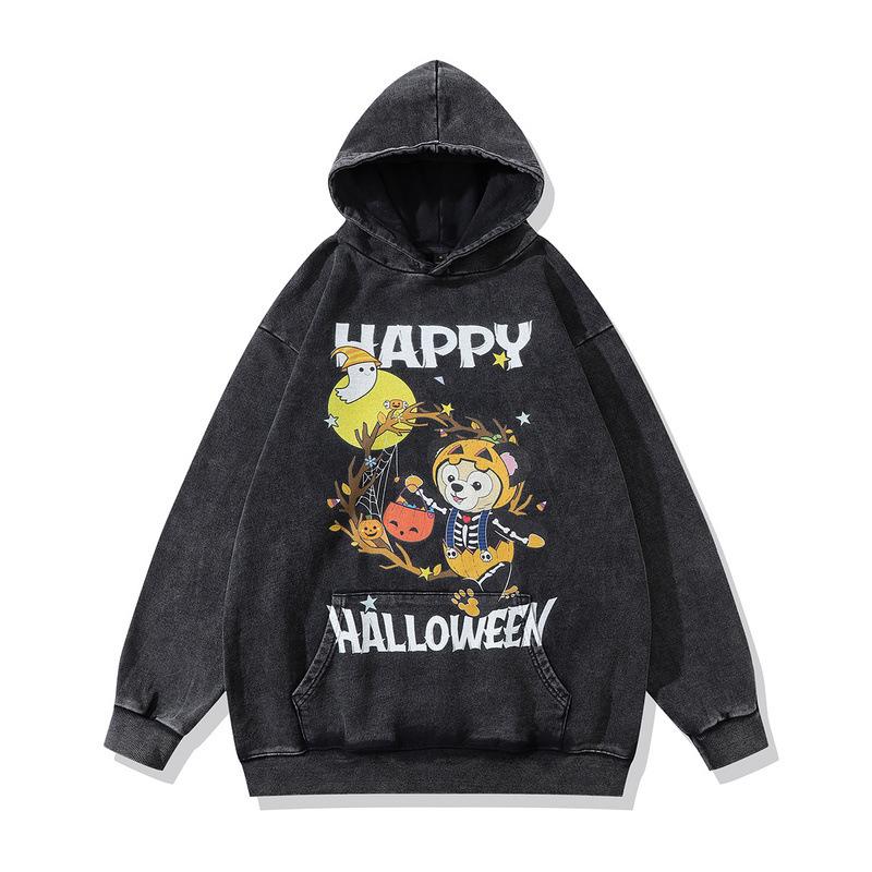 Heavy Terry Hooded Sweater Autumn And Winter Street Trendy Brand Hip Hop Retro Printing Fried Color Hoodie Men