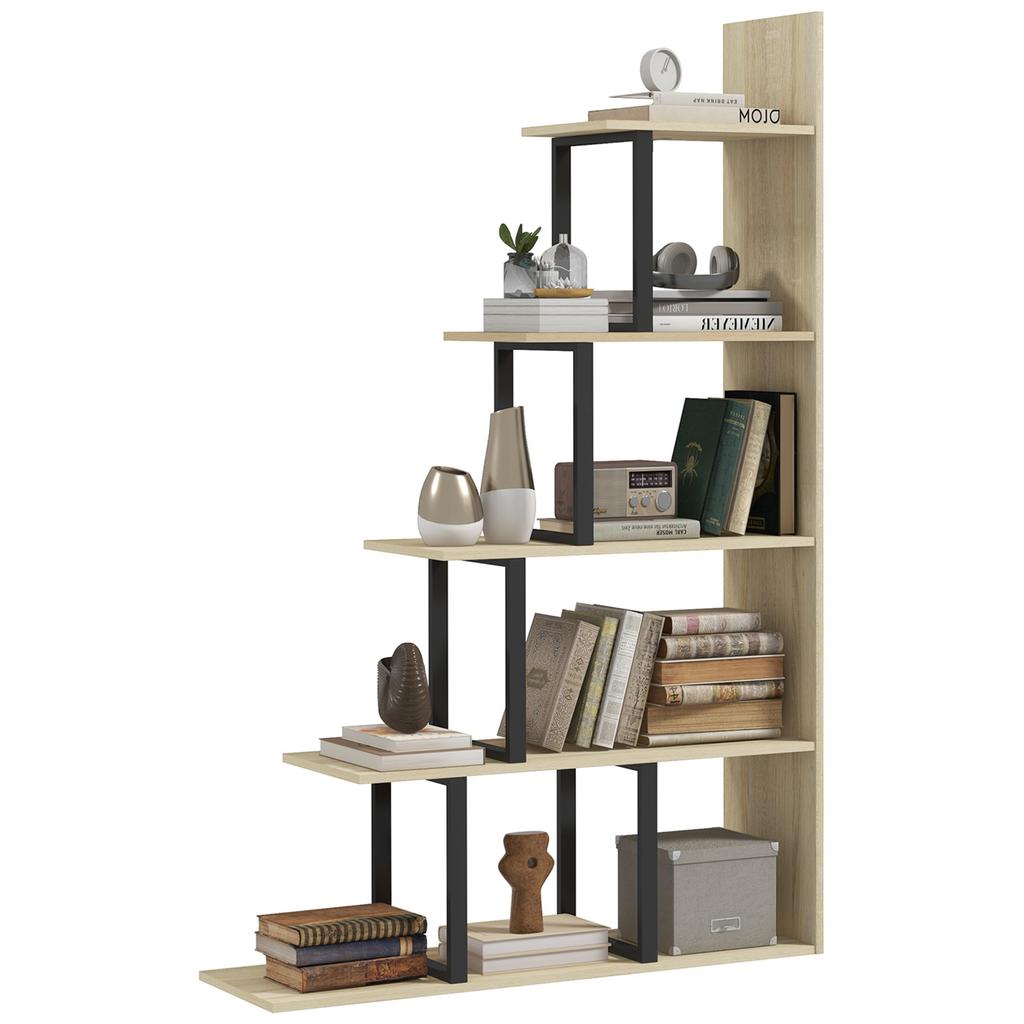 5-Tier Bookcase, Wooden Ladder Bookshelf Display Stand, Oak