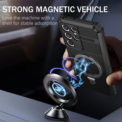 Dla Samsunga Galaxy S21 Ultra 5G Magnetyczne etui ze stojakiem PC+TPU Odporne na zarysowania Pokrowiec na telefon