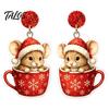 Holiday Party Accessories 1 Pair Cute Christmas Mouse Acrylic Earrings, 2D Flat Cartoon Animal Dangle Earrings Drop for Women, Glitter Star