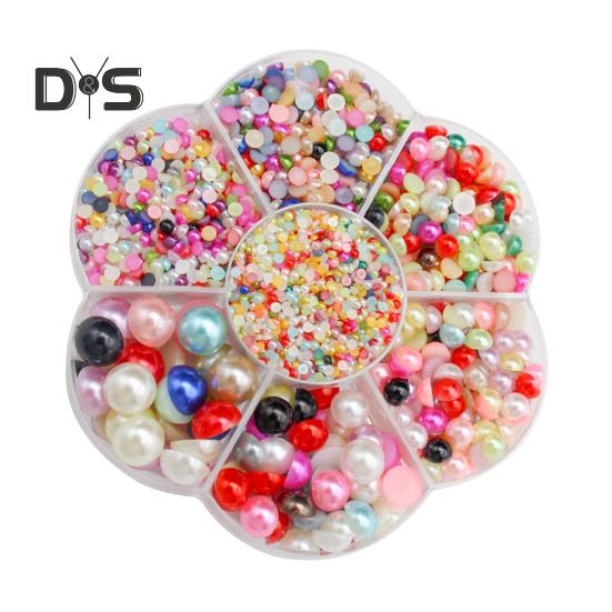 5600 Pcs Half Round Faux Pearls Flat Back Beads Bulk with Storage Box Assorted Sizes Fake Pearl Beads for Crafting DIY Nail Art Phone Decoration
