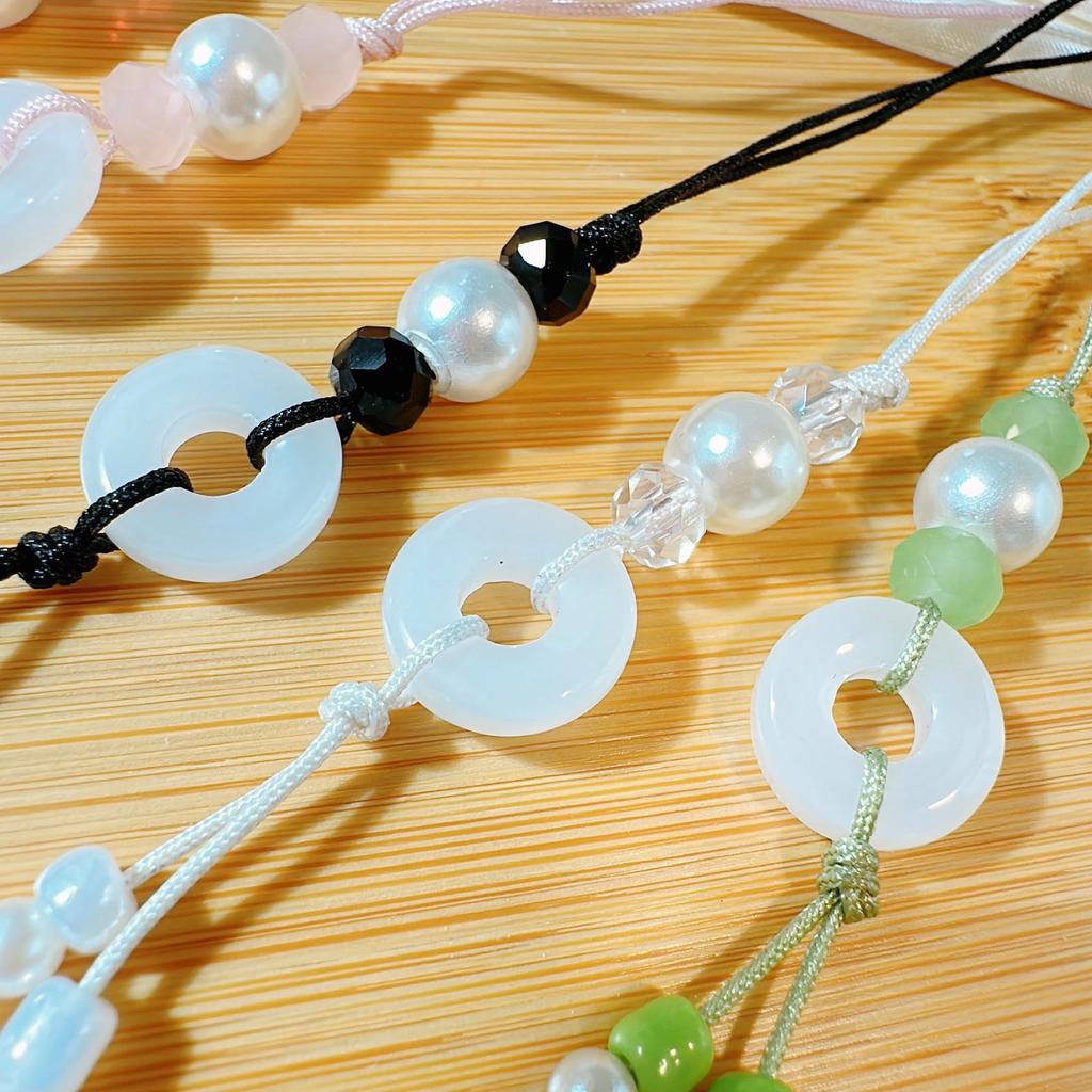 Handmade Lucky Gourd Charm Acrylic Bead Keychain for Phone Comfortable Braided Cord Key Chain Women Bag Decorations