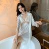 Sexy pajamas women's ice silk thin with chest pad lace suspender nightdress two-piece loungewear available