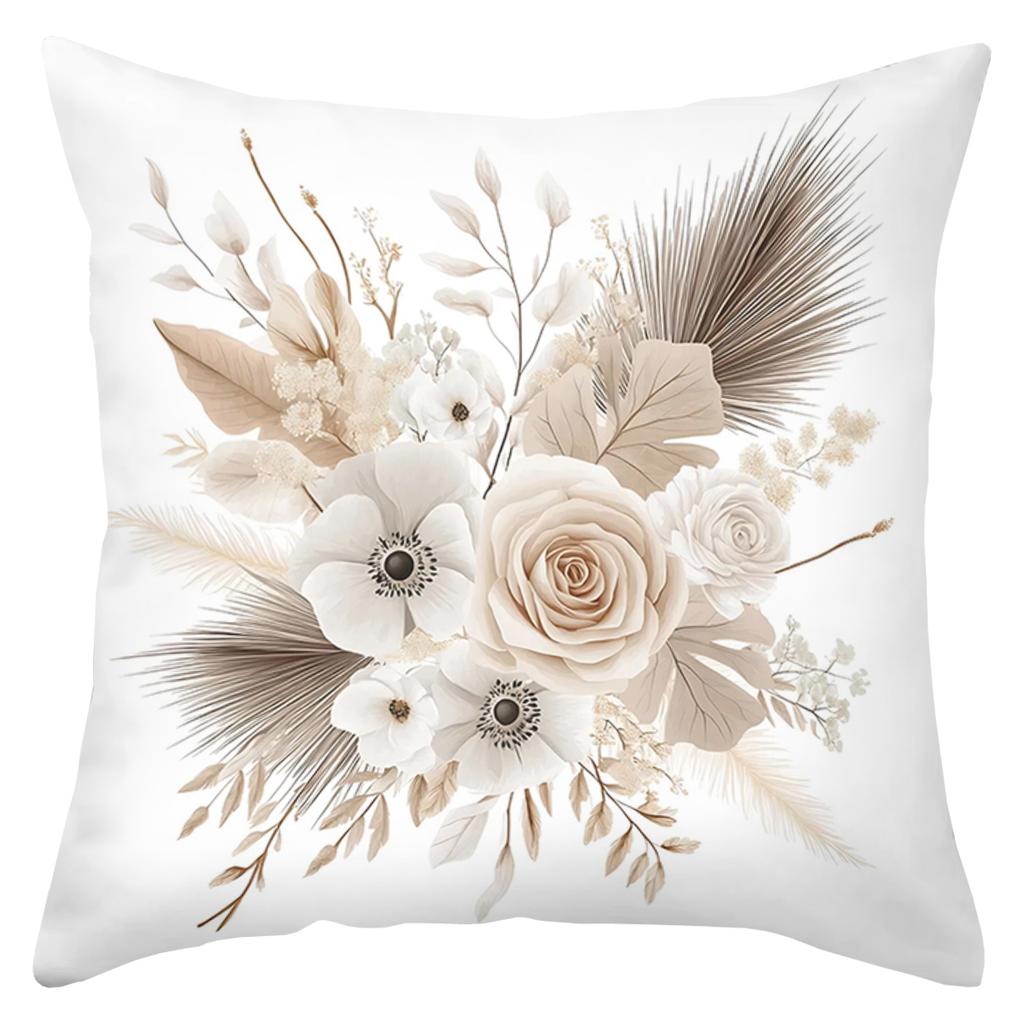 Beige Floral Patterned Cushions for Home Decor Polyester Pillowcase, Sofa Decorative Cushion Cov Headboard Pillow