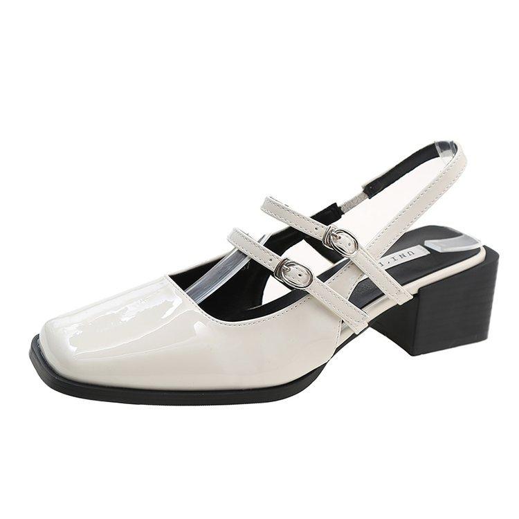 Mary Jane Bag Head Sandals Women's 2025 Summer New Retro Square Head Thick Heel High Heels One Word with Empty Shoes