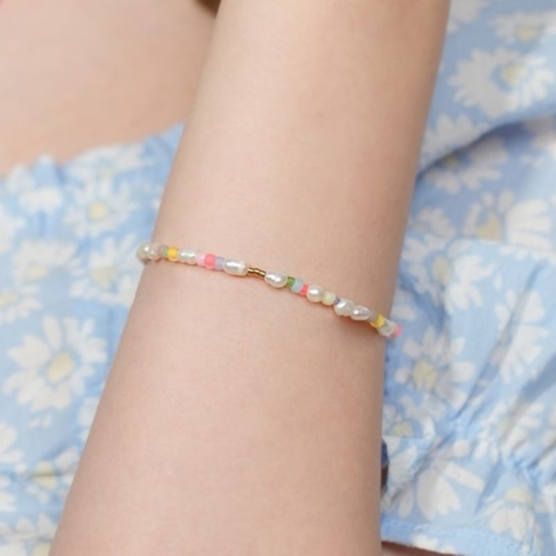 BONBEAU Jelly Beads Water Pearl Bracelet 3mm Rice-paste Freshwater Pearl Color Bead Bracelet