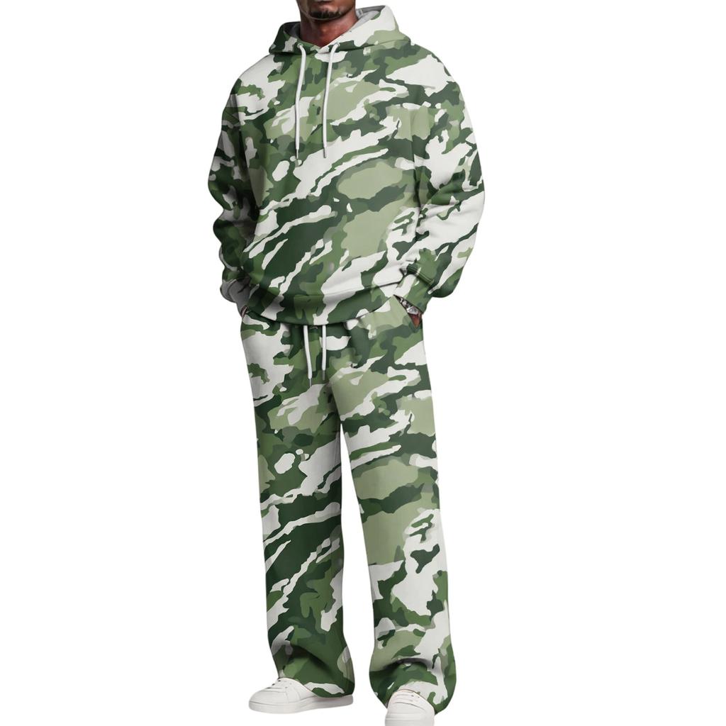 Men's Layer 2 Piece Hoodie and Cargo Pants Set with Elastic Waistband for Casual Wear