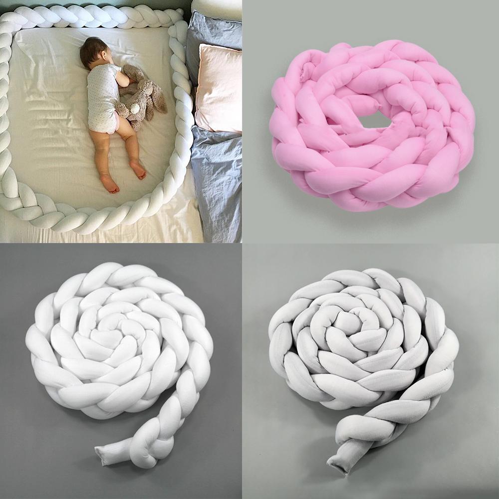 Shoze Baby Infant Plush Crib Bed Bedding Cot Braid Pillows Pad Bed Guards for Toddlers,Braided Cot Bumper 2M Pink