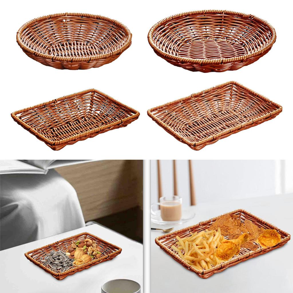 Braided Fruit Hand Woven Serving Tray Organizer Imitation Rattan Basket for Kitchen