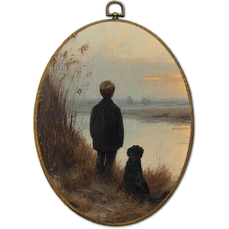 QZQE Vintage Western Cowboy Oval Wall Art Decor Framed, Rustic Country Cowboy Rodeo Oval Canvas Prints, Retro Western Horse Wall Hanging Decor for