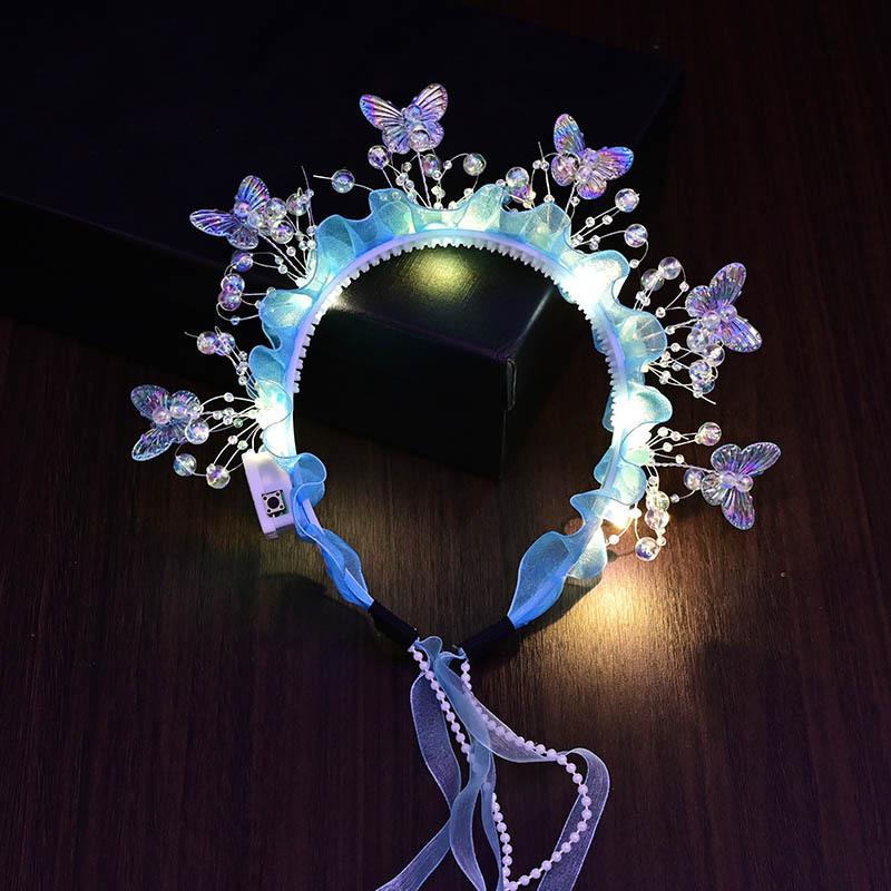 Leuchtender Schmetterlings-Haarclip – LED-Aufleuchtendes Stirnband für Konzerte & Fotoshootings, USB-aufladbar (Roségold)