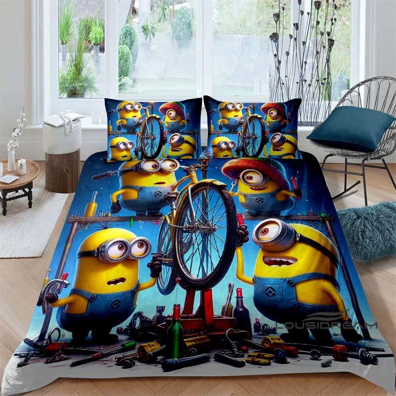 Popular Cartoon Character (Minions) Printed Bedding Set — Duvet Cover Set — Deluxe Gift for Teen Girls, Twin/Single, and Kids