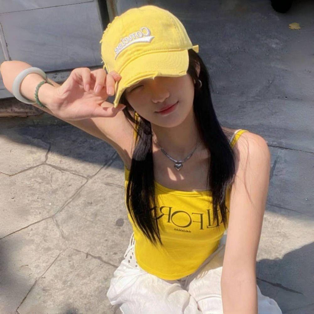 Korean Letter Baseball Hat Cotton Snapback Cap Fashion Holes Peaked Cap Teenagers