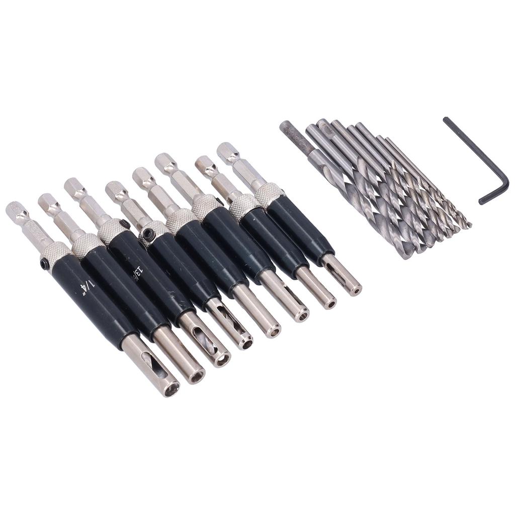 17pcs Hinge Drills Set Self Centering Door Drill Bit Kit with Hex Wrench for Woodworking