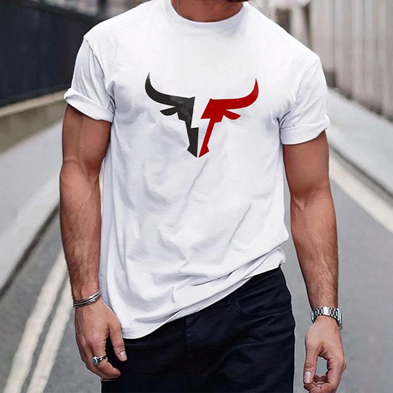 Fashion Cow Head Print Short-sleeved T-shirt New Men's Round Neck Fitness Sports Short-sleeved Tops Summer Simple Men's Clothing