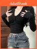 Long Sleeve T Shirt For Women Short Crop Top With V Neck For Autumn Casual Wear
