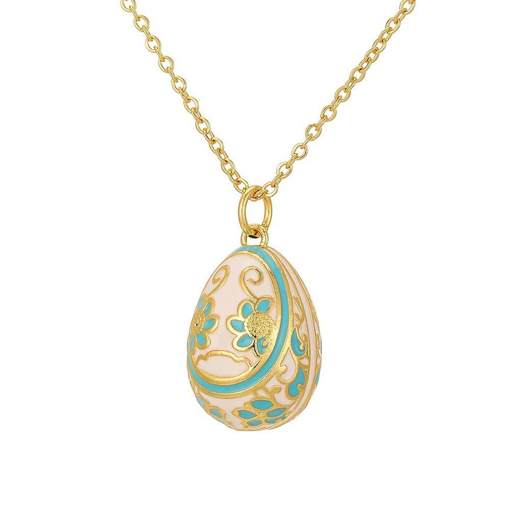Floral Colorful Enamel Pendant Zircon Necklace Pendant Fashion Easter Egg Pendant  Women