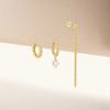 Fashion Jewelry 925 Sterling Silver Round Long Tassel Chain Square Zircon 3 Piece Set Gold Plated Hoop Earring Jewelry for Women
