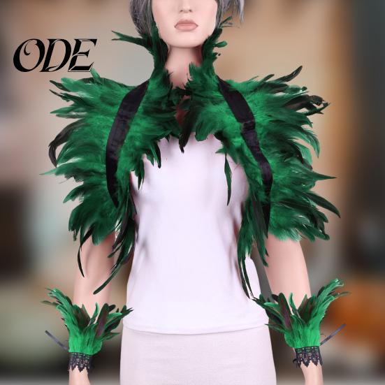 Feather Shawl Bracelet Set 1 Fake Collar with Wrist Ring Gothic Style Imitation Angel Wings Hollow Out Lace Unisex Model Stage Show Performance