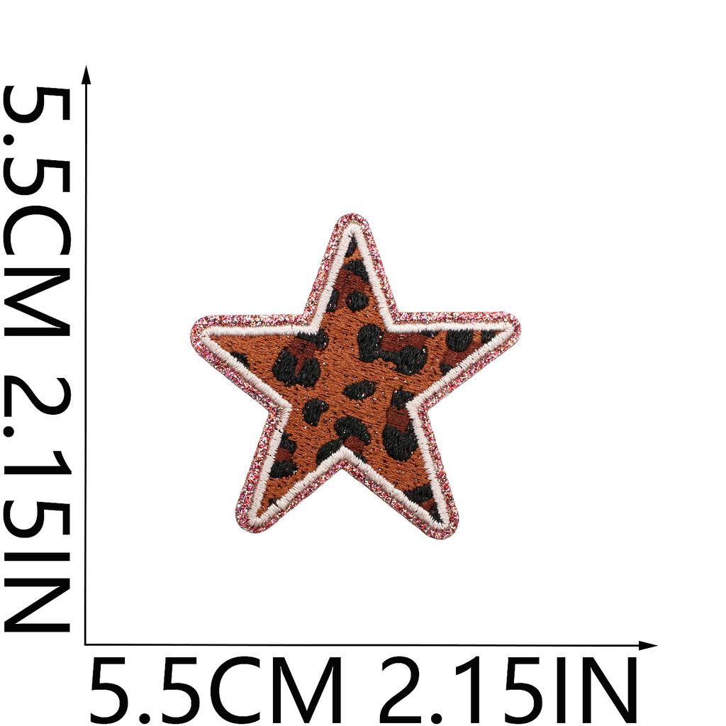 Leopard Print Embroidery Cloth Sticker Grit Leather Five-Pointed Star Patch Sticker Bag With Color Pattern Computer Embroidery Label
