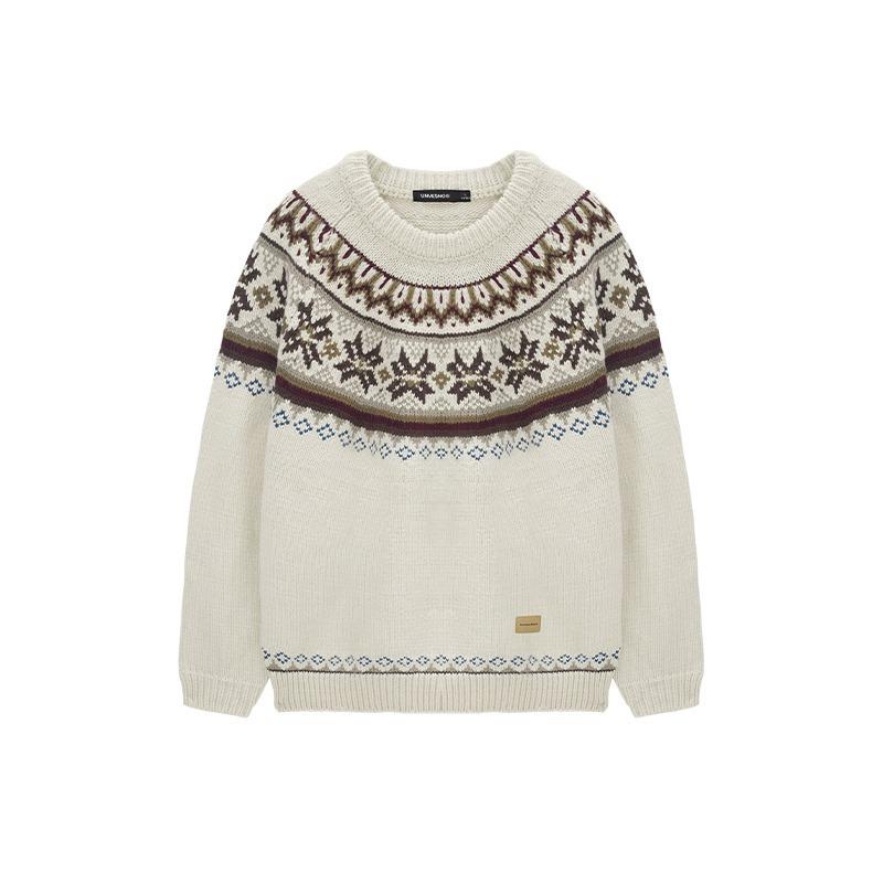 

Retro Fair Isle Chenille Knit Sweater - Red & Off-White 2XL брудно-білий