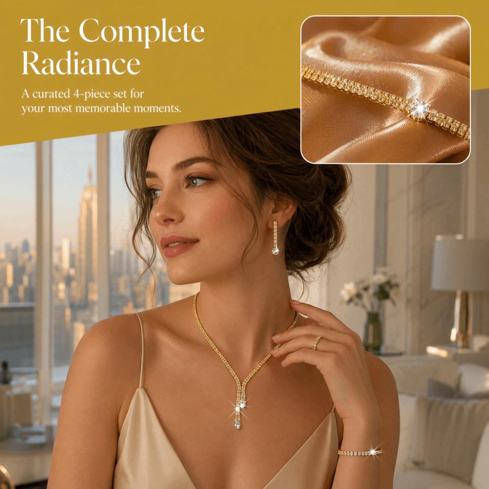 Light Luxury Earrings Bracelet Necklace Ring Set Minimalist Crystal Earrings Chain Set Party Gift