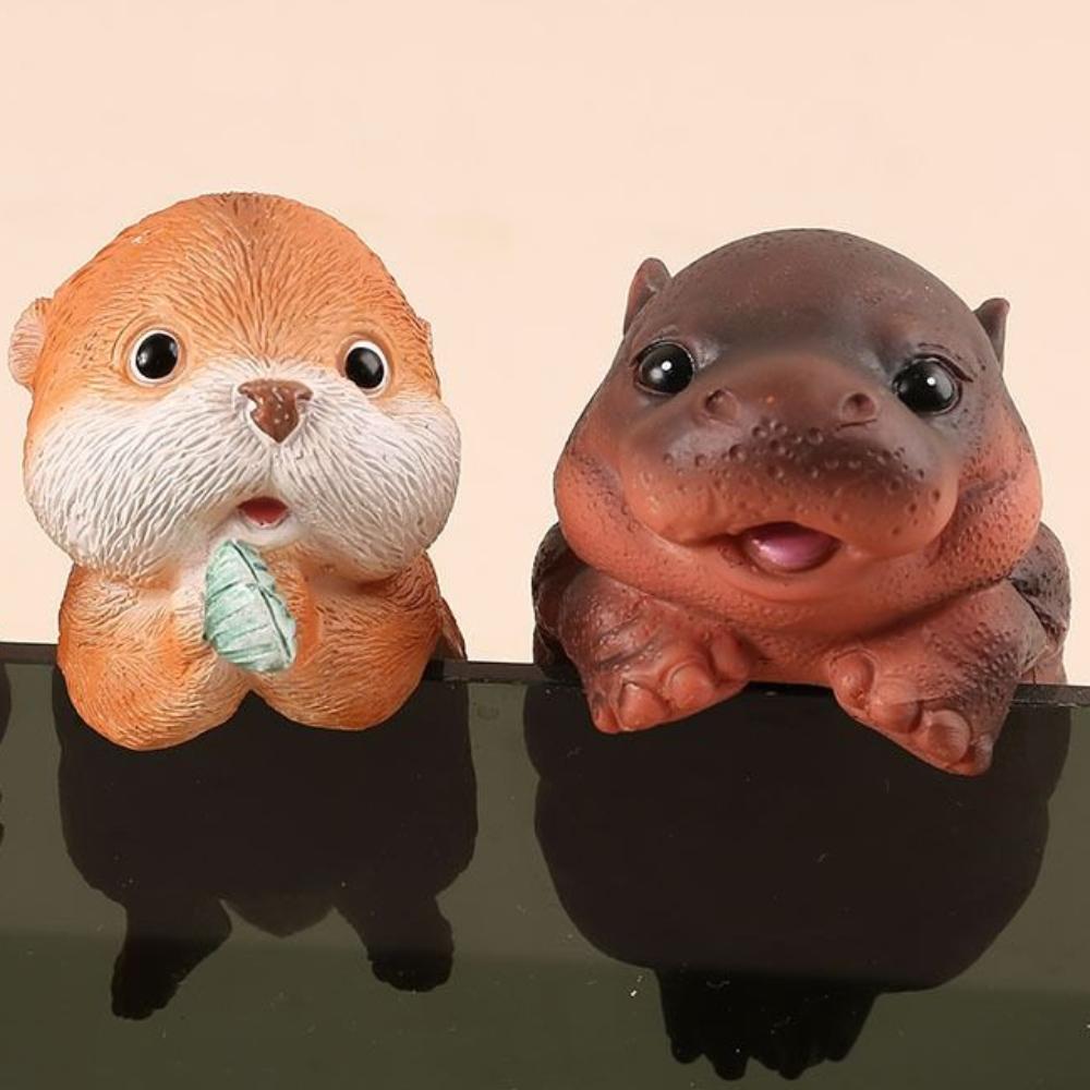 Cute Hippopotamus Hanging Flower Pot Cartoon Climbing Animal Statue  Living Room Bedroom