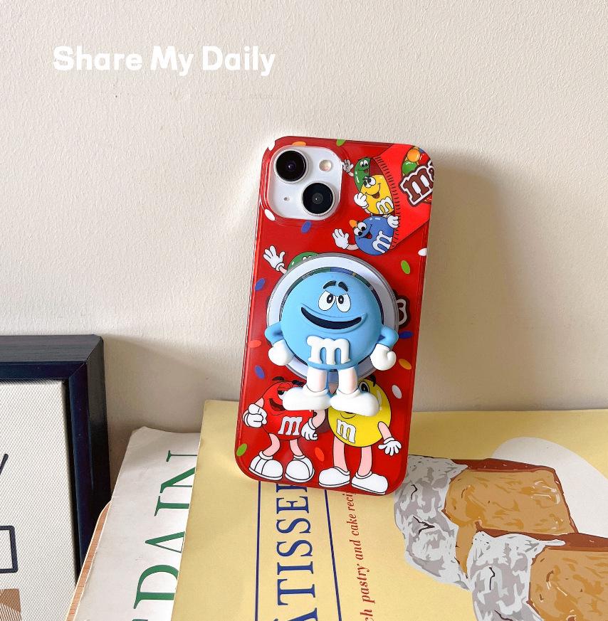 iPhone 16 Magnetic Charging Bright Red M Bean 17 Case with Stand for Apple 15 Pro/14 Large Hole
