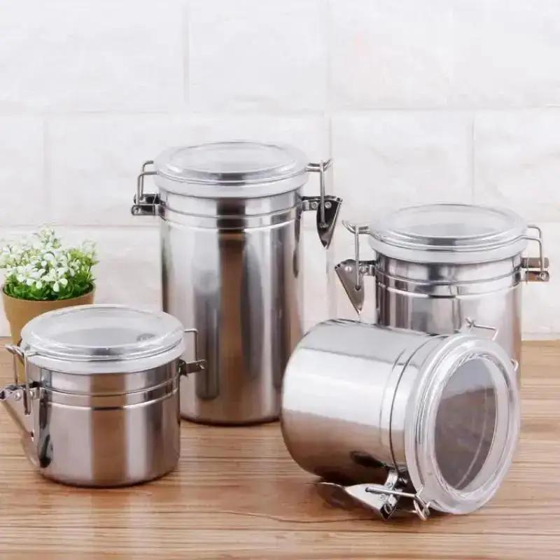 Контейнер для герметичного хранения из нержавеющей стали с прозрачной крышкой контейнер для кофе чая влагозащищенный контейнер для хранения и сохранения сухофруктов 10x75 cm 678₽