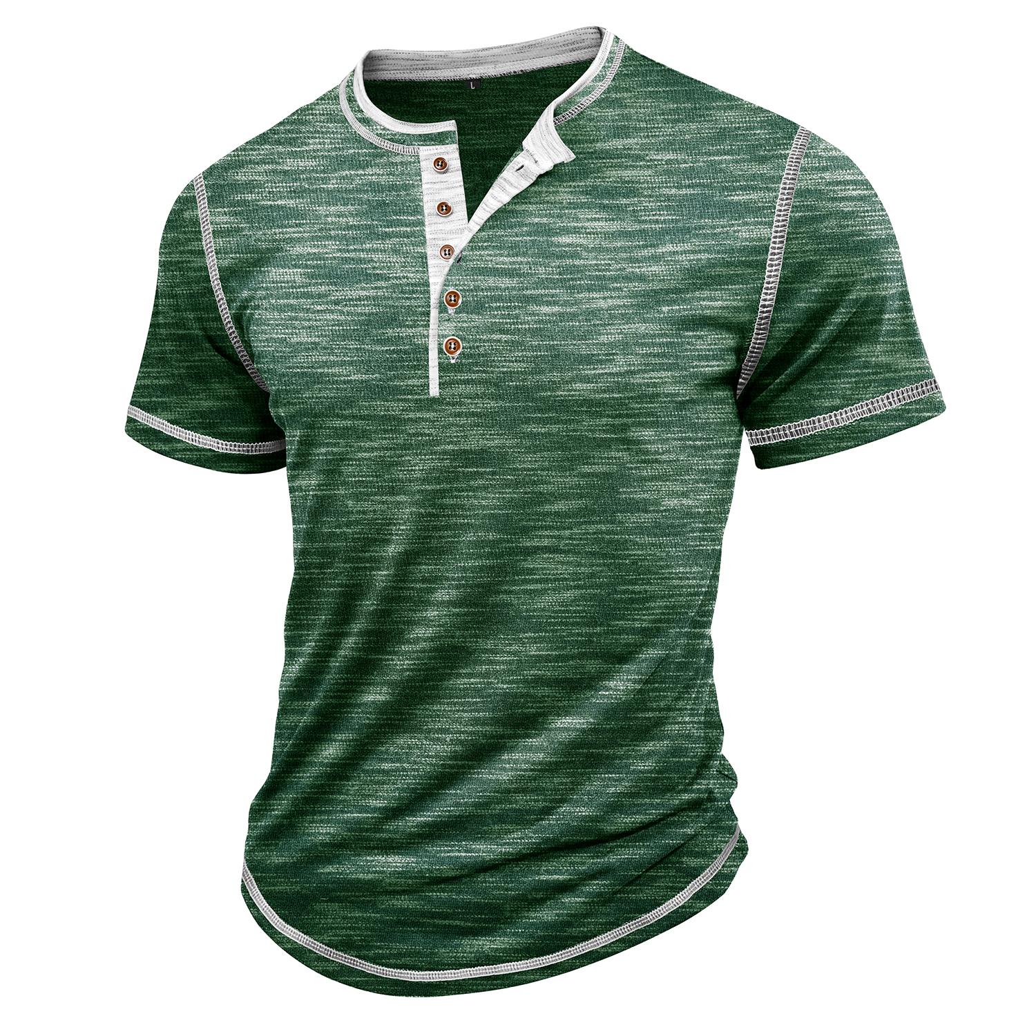 Bright Deer Heren Henley Shirts Kleurblok Korte Mouwen Ronde Hals Knopen Grote Maten Casual Dagelijks Zomer Herenkleding Tops L groen