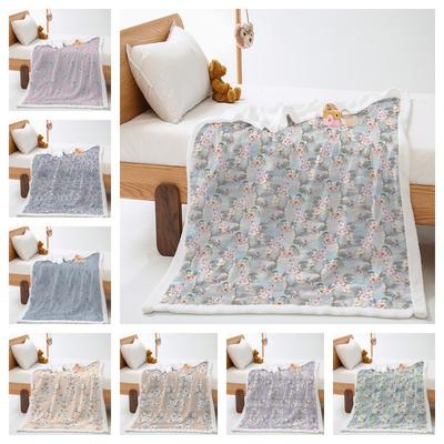2D Digital Printed Cover Blanket Elegant Vintage Floral Thickened Lamb Fleece Crystal Plush Blanket