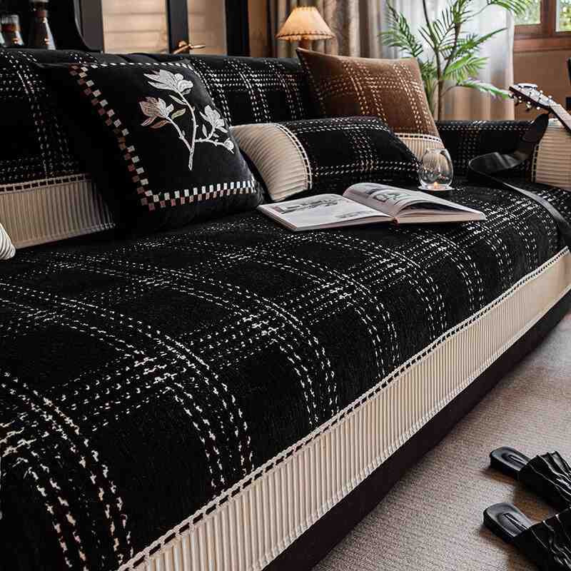 Piece Checkered Chenille Sofa Cushion Universal Anti Slip Cushion for All Seasons Sofa Cover Cloth Anti Cat Scratch Wear-resistant Home Decoration