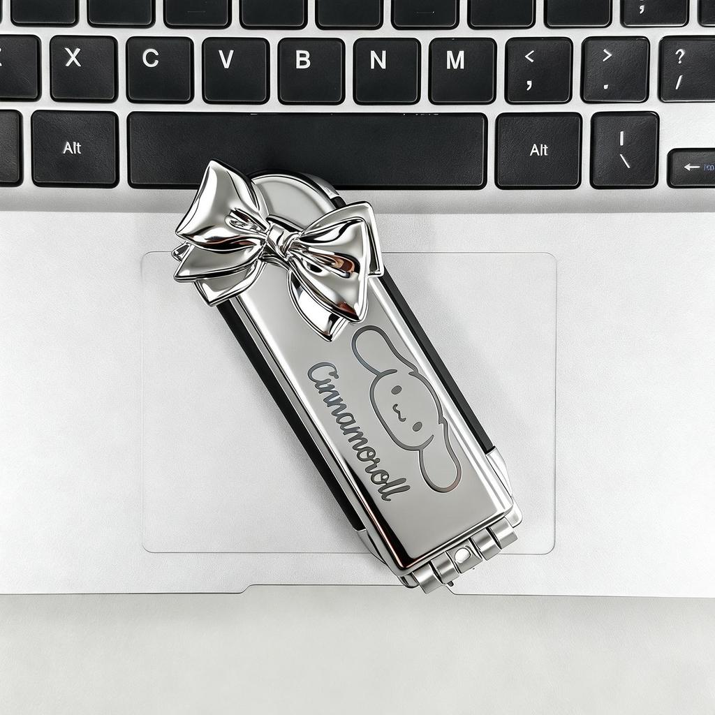Silver Sanrio Foldable Air Cushion Comb with Mirror for Female Students - Portable Mini Comb