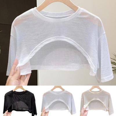 Tops Protetor Solar Feminino Manga Curta Gola Redonda Camiseta Cor Sólida Efeito Fino Perspectiva Estilo Pulôver Tops Casuais