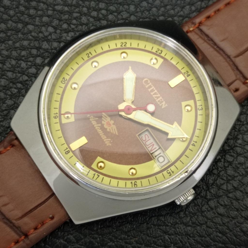 JAPAN VINTAGE CITIZEN AUTOMATIC 8200 MENS BROWN COLOR DIAL WATCH A702134-5 R208-a702134