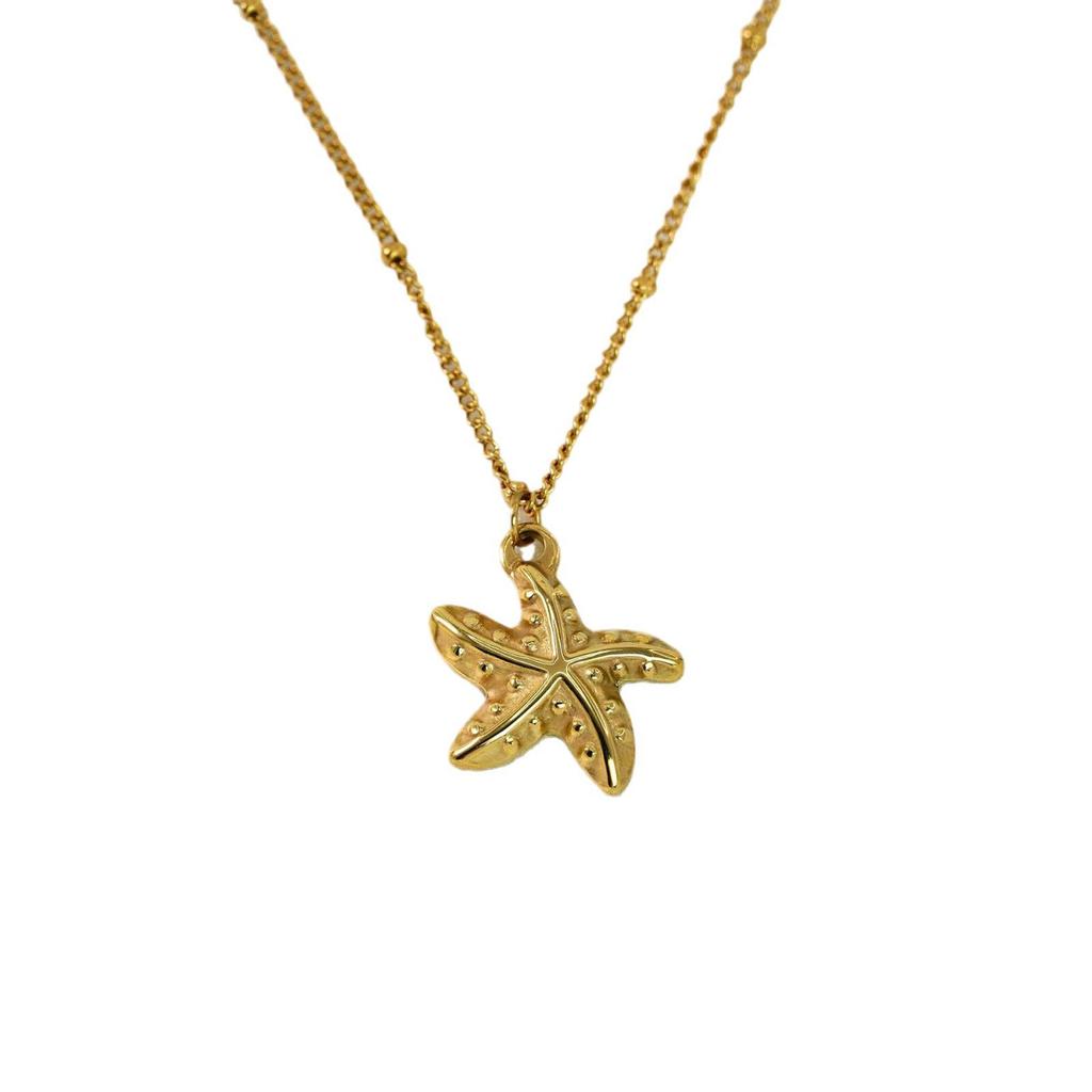 New Summer Starfish Pendant Necklace: 18k Gold Stainless Steel, Retro European American Style.