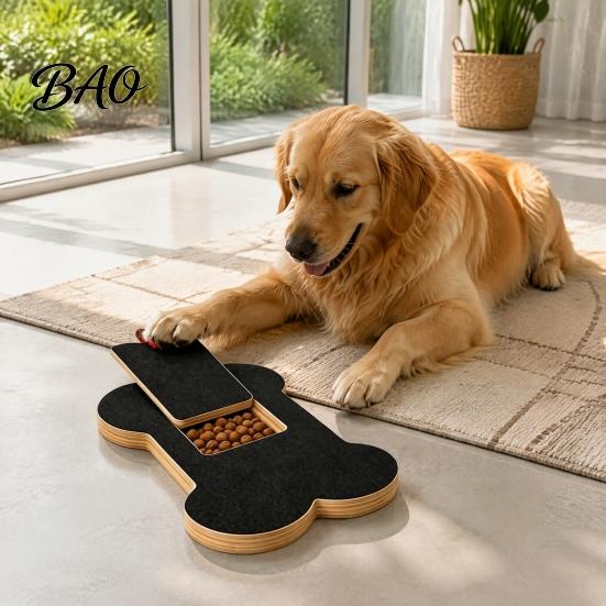 Interactive Dog Activity Toy Scratch Board with Treat Box, Wooden Nail File Board, Bone Pet Grinder Alternative Shaped Pad, for Large Medium