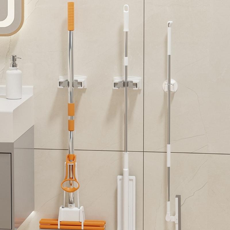 2pcs Self-Adhesive Mop Holder Wall Mounted Mop Brooms Organizers Cleaning Tool Holder for Laundry Room, Bathroom, Garage