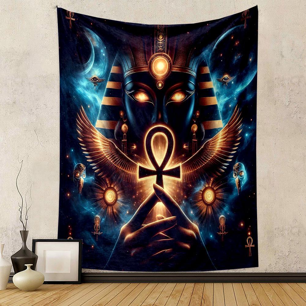 "Ancient Egyptian Ankh and Cosmic Design" Patterned Tapestry Decorative Wall Hanging, Home Bedroom Living Room Decor