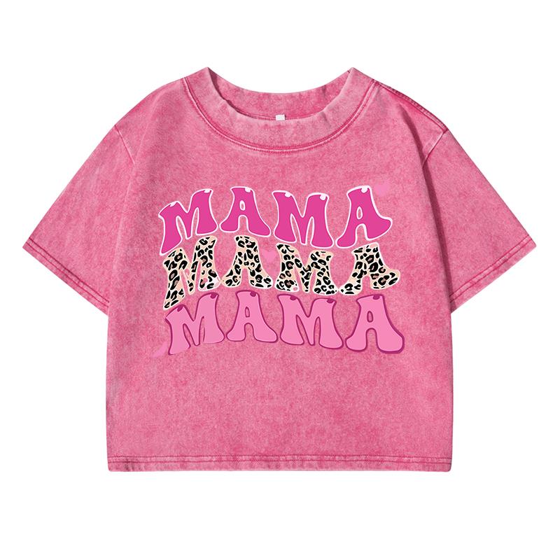 Mama Funny Letter Printing Female Washed Short T Shirts Breathable Midriff-Baring T-Shirt Street Distress Tops